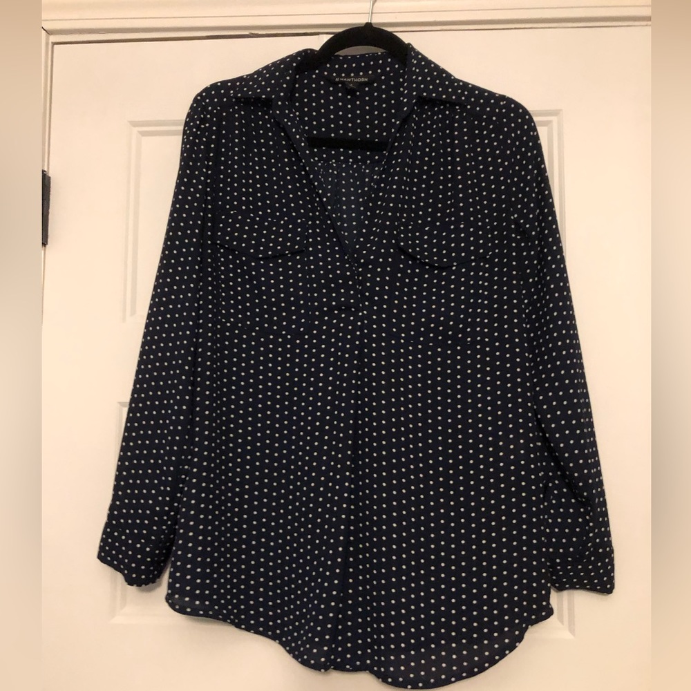 Navy polka dot blouse size small